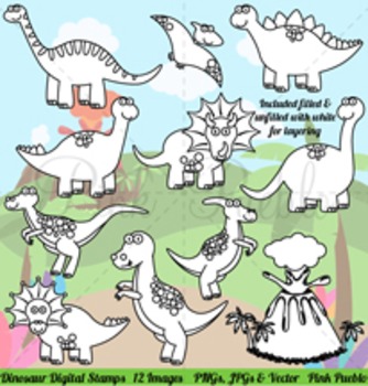 Preview of Dinosaur Clipart, Dinosaur Clip Art, Dinosaur Digital Stamps