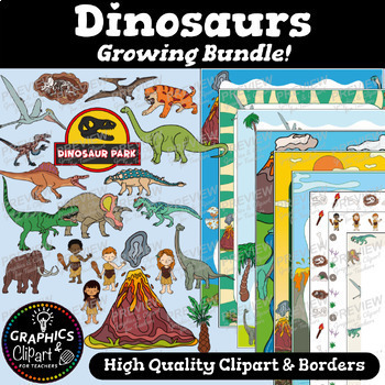 Preview of Dinosaur Clipart and Borders Bundle {Clipart for Teachers}