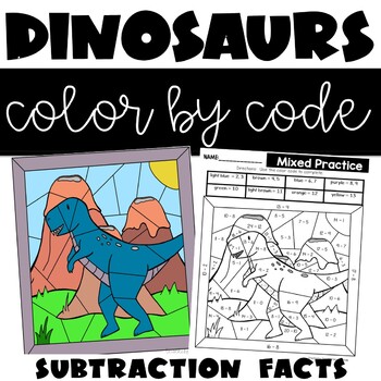 Preview of Dinosaur Color by Number with Subtraction Facts