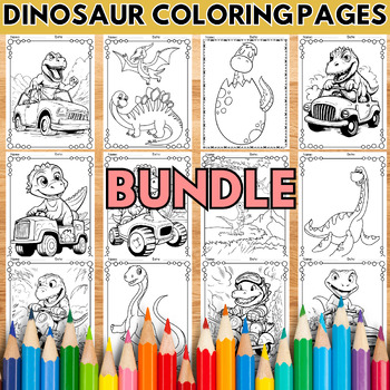 Preview of No Prep Dinosaur Coloring Pages Activities  - Fun Dinosaur Coloring Book Bundle