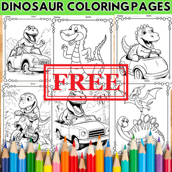 Preview of Dinosaur Coloring Pages - Free Coloring Sheets - Cute Dinosaur Car Coloring Book