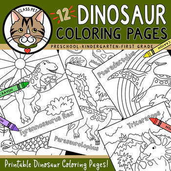 Preview of Dinosaur Coloring Pages for Preschool | Kindergarten | First | Second Grade