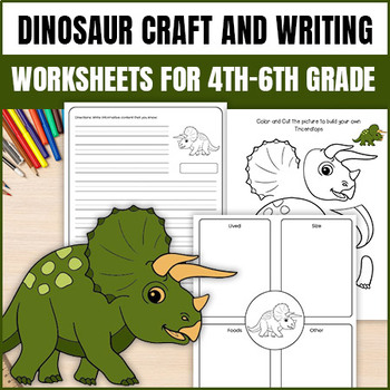 Preview of Dinosaur Craft, Coloring, and Writing Journals Worksheets for K-6th Grade