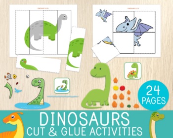 Preview of Dinosaur Cut & Glue Activities, Paper Crafts, Cutting Practice, Scissor Skills