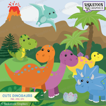 Preview of Dinosaur Cute Prehistoric Clipart - Animal Illustrations - Saskatoon Graphics