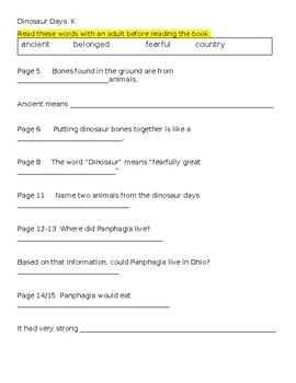 Preview of Dinosaur Days Step 3 book questions/vocabulary practice