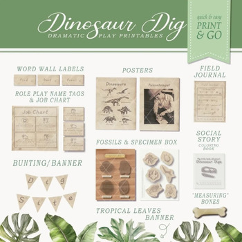 Preview of Dinosaur Dig Dramatic Play Printables & Manipulatives