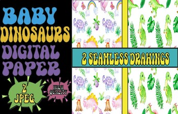 Preview of Dinosaur Digital Paper | Reptile Cute Seamless Pattern For Toddlers & Kids
