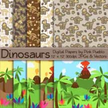 Preview of Dinosaur Digital Papers, Dinosaur Scrapbook Papers, Dinosaur Background Patterns