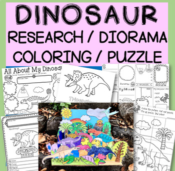 Preview of Dinosaur Diorama / Coloring & Puzzle / Research Activities