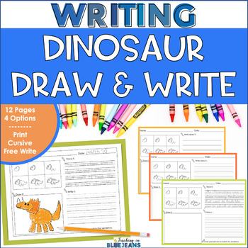 Preview of Dinosaur Directed Drawing Writing Prompts - Print & Cursive Handwriting Practice