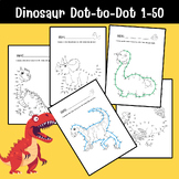 Dinosaur Dot-to-Dot 1-50 Worksheets and Coloring for Kids