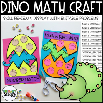 Preview of Dinosaur EGG Math Craft *Editable Problems* | Spring Math Craft