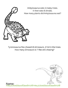 Preview of Dinosaur Early Math Word Problems Within 20 - 1st Grade - Page 1