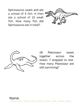 Preview of Dinosaur Early Math Word Problems Within 20 - 1st Grade - Page 3