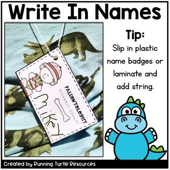 Dinosaur Expert Name Tags l Editable by Running Turtle Resources