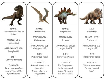 Preview of Dinosaur Facts/ Bookmarks