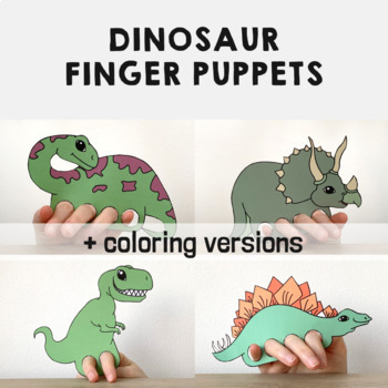 Preview of Dinosaur Finger Puppets Printable Dino Coloring Paper Craft Activity Play