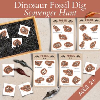 Preview of Dinosaur Fossil Activity, Indoor Scavenger Hunt, Sensory Bin Matching Game, Dino