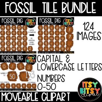 Preview of Dinosaur Fossil LETTER AND NUMBER TILE CLIPART Bundle Clipart