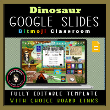 Preview of Dinosaur Google Slides Virtual Bitmoji Classroom Editable Choice Board Menu