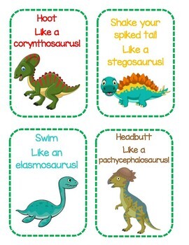 dinosaur gross motor cards by early childhood resource center tpt