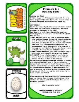 Preview of Dinosaur Hatching Eggs Matching Card Game - Activity Rules Social Skills