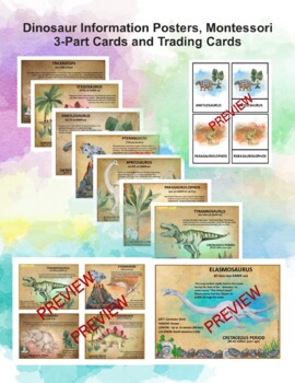 Preview of Dinosaur Information Posters, Montessori 3-Part Cards and Trading Cards