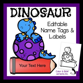 Preview of Dinosaurs: Labels Name Cards Bag Tags and More for Classroom Decor - EDITABLE