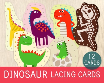 Preview of Dinosaur Lacing Cards, Fine Motor Skills, Montessori Tying Activity