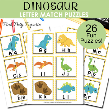 Preview of Dinosaur Letter Match Puzzles- Letter Recognition - Alphabet Matching