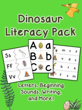 Preview of Dinosaur Literacy Pack - Letters, Beginning Sounds, Writing, and More!