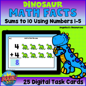Preview of Dinosaur Math Boom Cards™ - Addition Math Facts -  Math Games