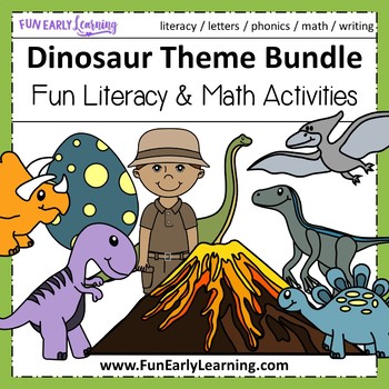 Preview of Dinosaur Theme Bundle - Literacy, Math and Craft Activities