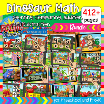 Preview of Dinosaur Math Numbers, Counting, Addition, Comparing, Subtraction | BOOM Cards