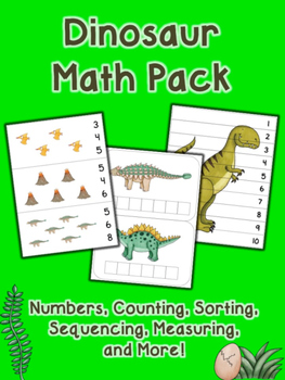 Preview of Dinosaur Math Pack - Numbers, Counting, Sorting, Ordering, and Measuring