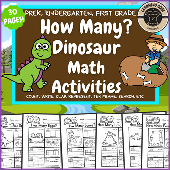 Preview of Dinosaur Math Worksheets Counting for PreK, TK, Kindergarten, and First