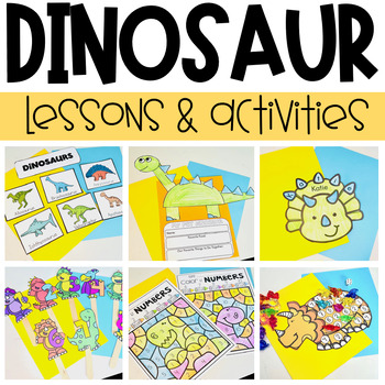 Preview of Dinosaur Math and Literacy Centers for Preschool with Daily Lesson Plans & Guide