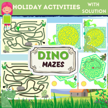 Preview of Dinosaur Mazes for Kids. Maze games worksheets