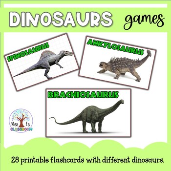 Preview of Dinosaur ESL Flashcards (printable & digital) + Card games