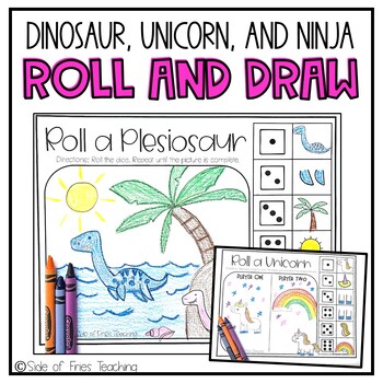 Preview of Dinosaur, Ninja, and Unicorn Roll and Draw Game - Independent and Partner