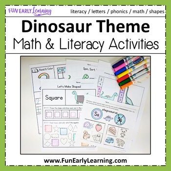 Preview of Dinosaur Literacy & Math No Prep Worksheets and Activities