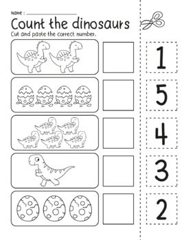 Dinosaur Number 1-5 Cut And Paste Match To 5 Worksheets Printables