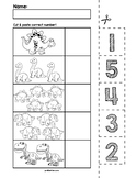 Dinosaur Number Cut & Match Worksheets | Numbers 1-5