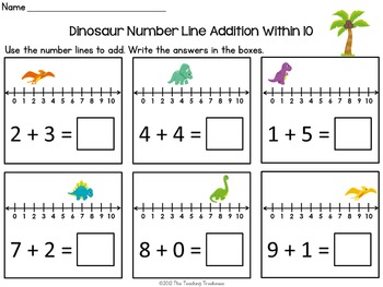 Dinosaur Number Line Addition & Subtraction Within 10 by The Teaching