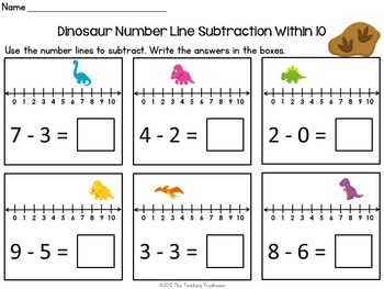 dinosaur number line addition subtraction within 10 by
