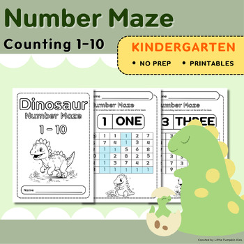 Preview of Dinosaur Number Maze : Counting 1-10 / for Pre-K and Kindergarten (No Prep)