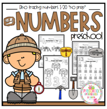 dinosaur number trace 1 20 no prep by preschool printable tpt