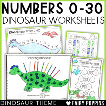 dinosaur math worksheets 0 to 20 by fairy poppins tpt