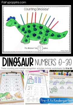 dinosaur math worksheets 0 to 20 by fairy poppins tpt